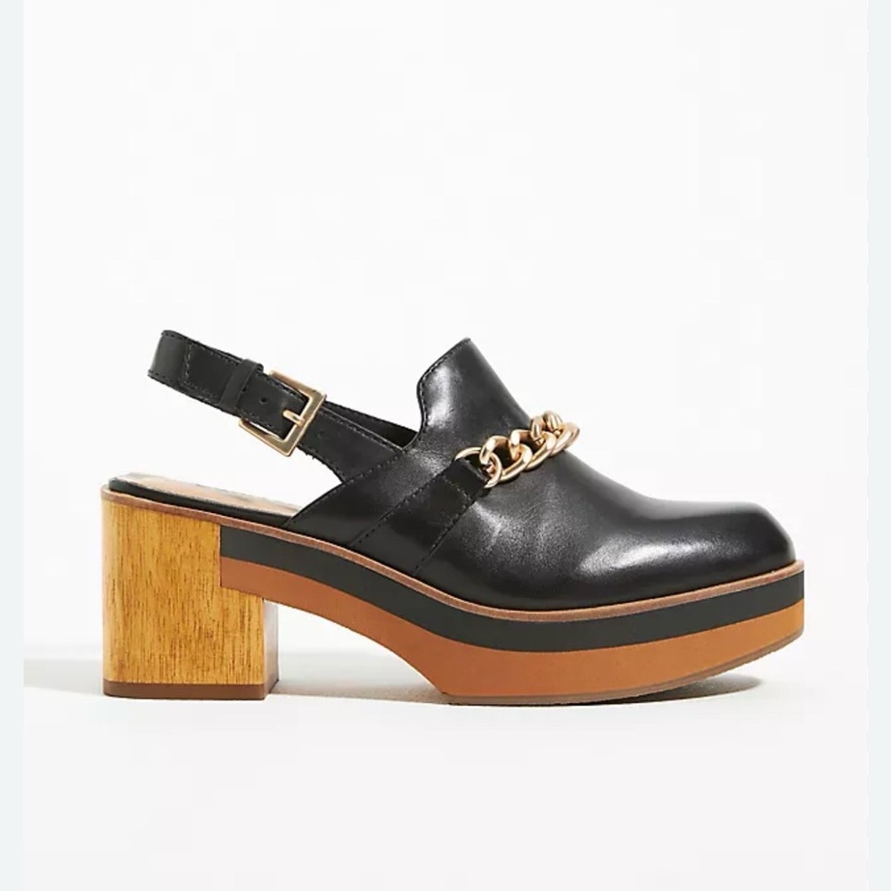 Anthropologie Bernardo Sochi CHAIN SLINGBACK CLOGS IN black Leather - Picture 2 of 9